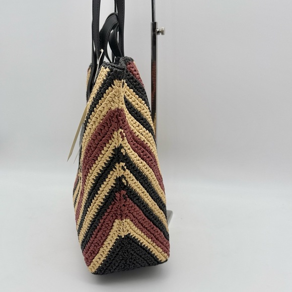 Ulla Johnson Lali Large Striped Raffia Tote Bag Black Tan - Picture 6 of 15